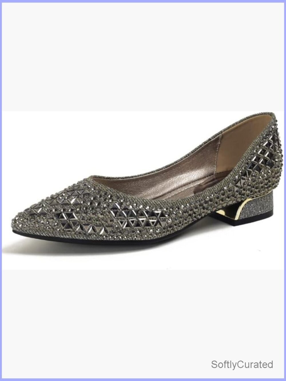 Pointed Toe Ballet Flats with Rhinestones, Memory Foam Insole, Non-Slip Sole